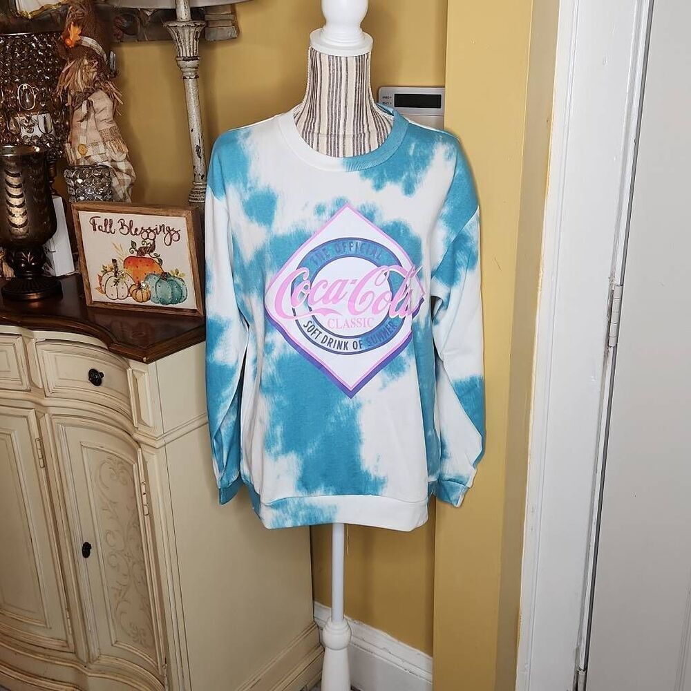 Coca cola tie dye blue and white sweatshirt women's size M